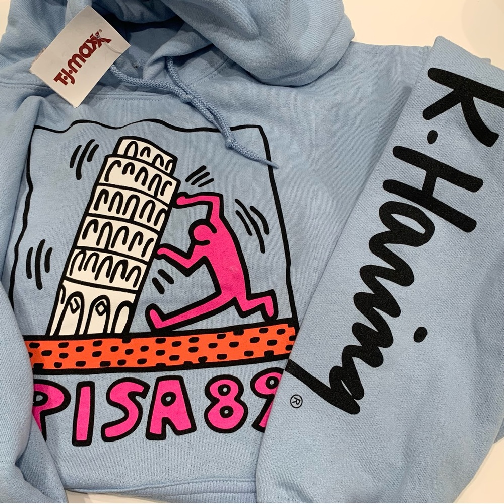 Keith Haring PISA 89 Powder Light Blue Hoodie Sweatshirt Mens Size M Medium NWT